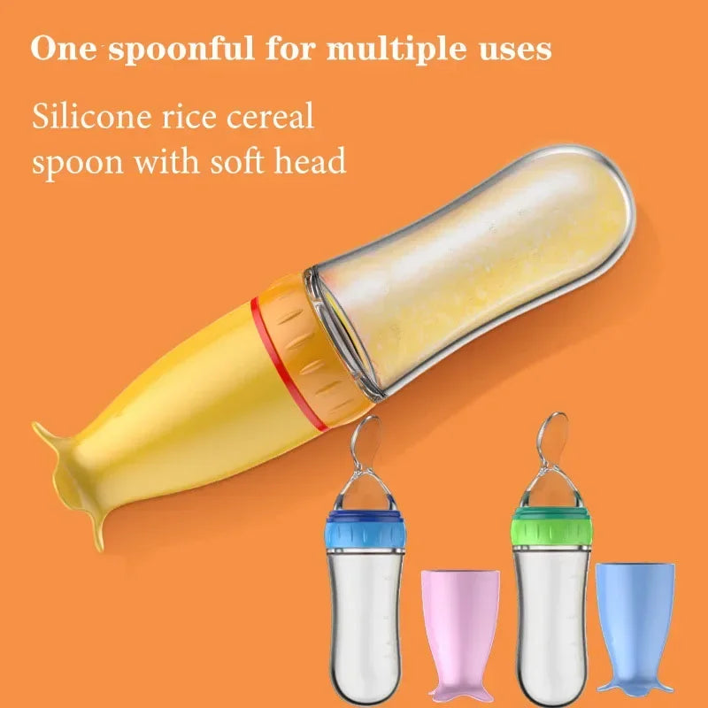 Silicone Baby Feeding Bottle with Spoon - Squeeze Feeder 90ml - MamaNest