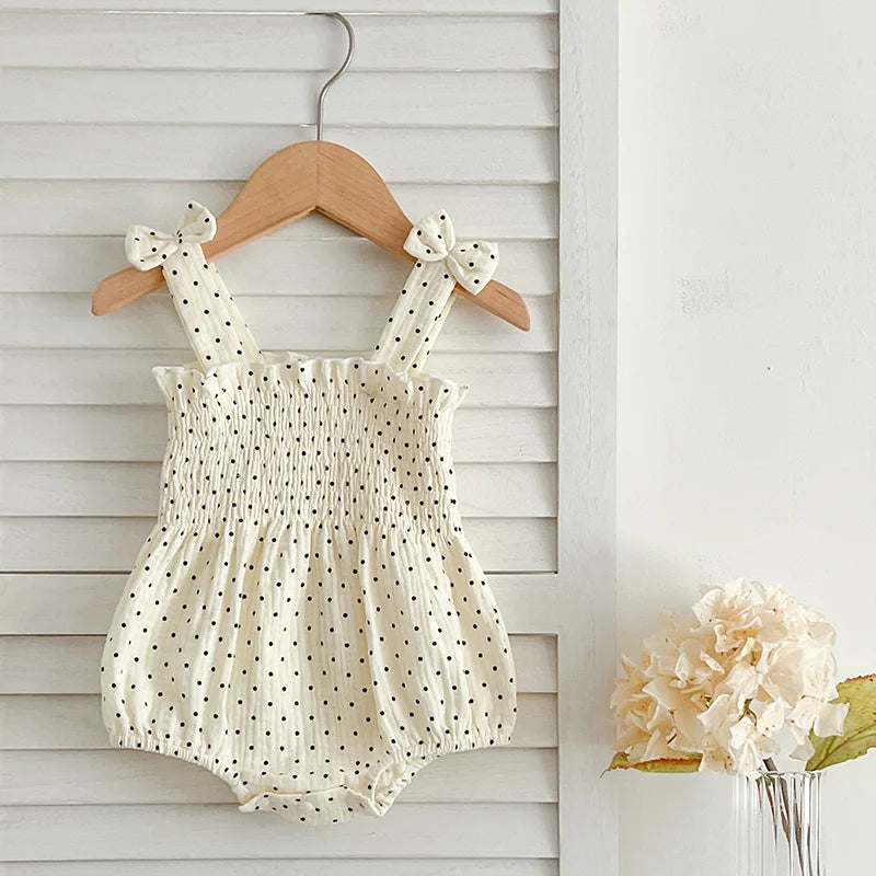 Baby Girl Summer Romper - Cotton Sleeveless Flower Bow Bodysuit - MamaNest