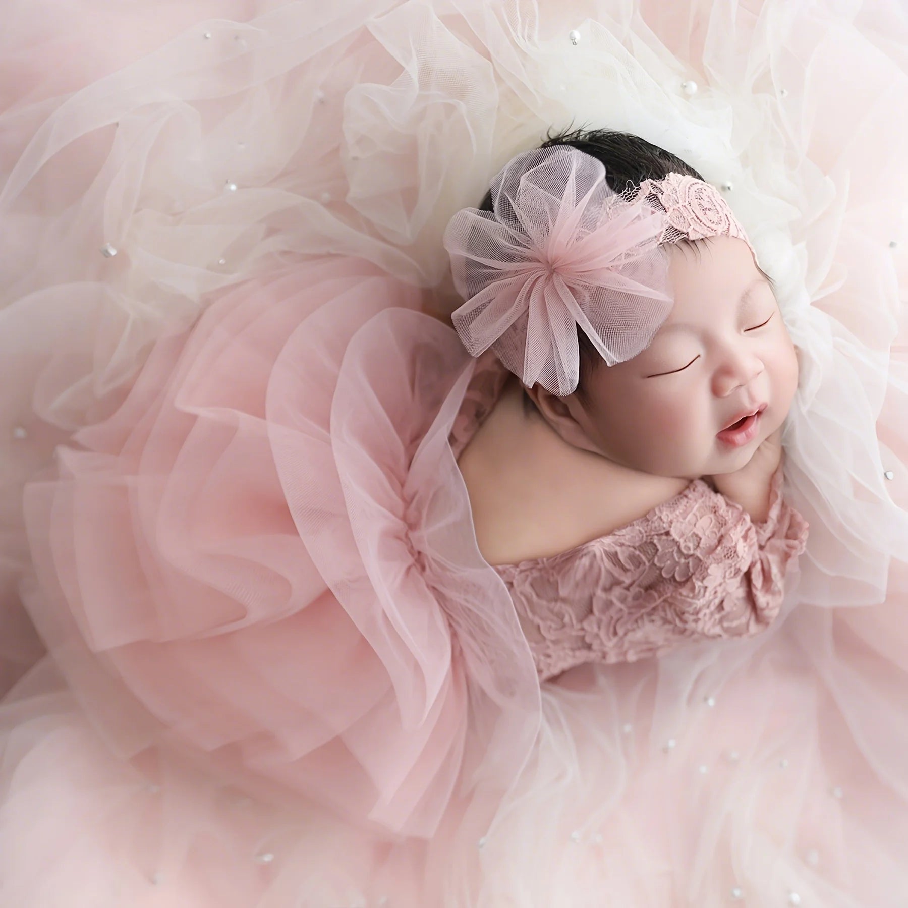 Newborn Lace Photography Set - Dusty Pink Romper with Headband - MamaNest