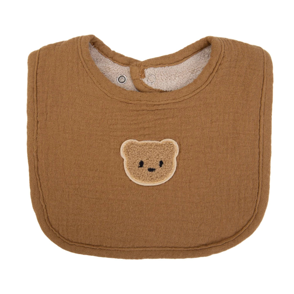 Cute Bear Baby Bibs - Muslin Cotton Feeding Bib with Absorbent Pockets - MamaNest