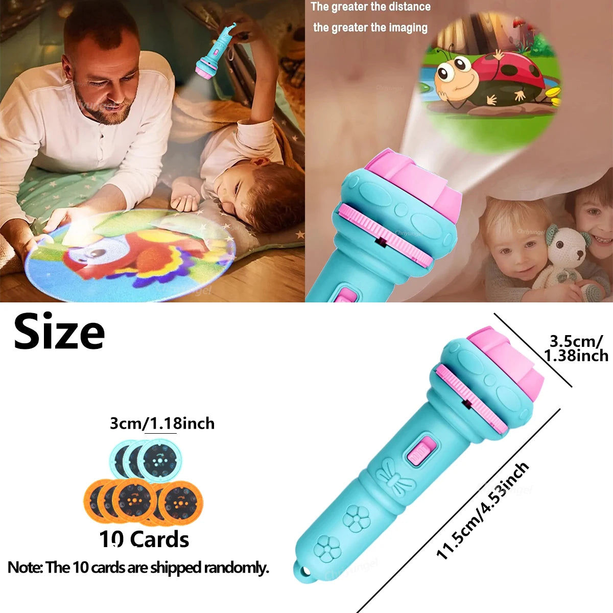 10Pcs Cartoon Projector Flashlight Cards, Creative Kids Flashlight Toy Projector for Children, Bedtime Story Toy for Babies