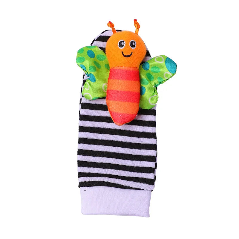 Baby Rattle Socks & Wrist Strap Set 4-Pack - Animal Plush Toys (0-12M) - MamaNest