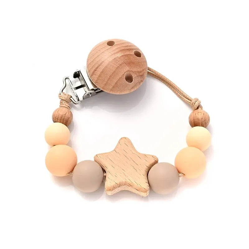 Baby Pacifier Clip Chain - Wooden Beads Dummy Holder - MamaNest