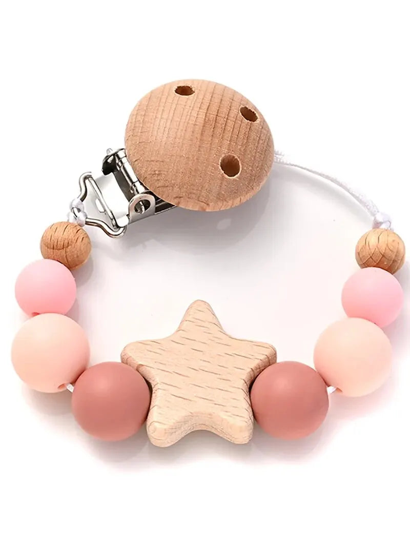 Baby Pacifier Clip Chain - Wooden Beads Dummy Holder - MamaNest