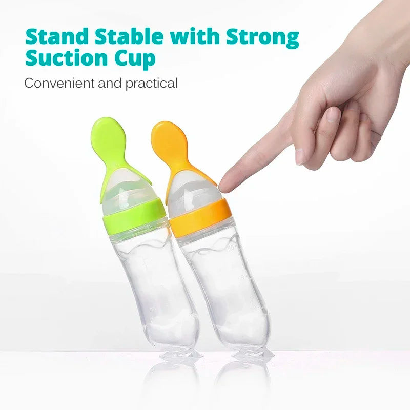 Silicone Baby Feeding Bottle with Spoon - Squeeze Feeder 90ml - MamaNest