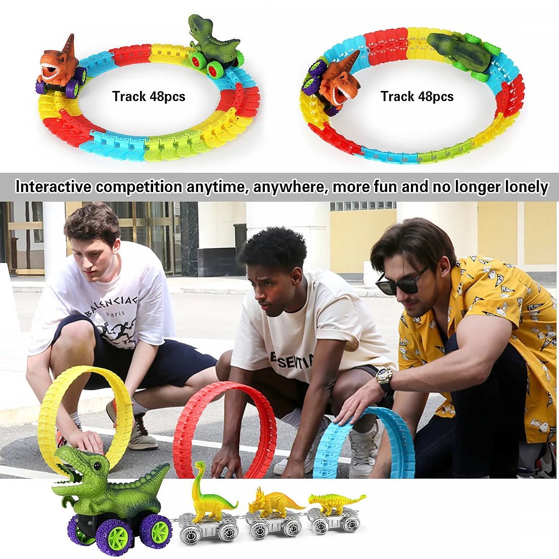 Flexible Track Dinosaur Car Set - 46-101 Pieces Educational Toy - MamaNest