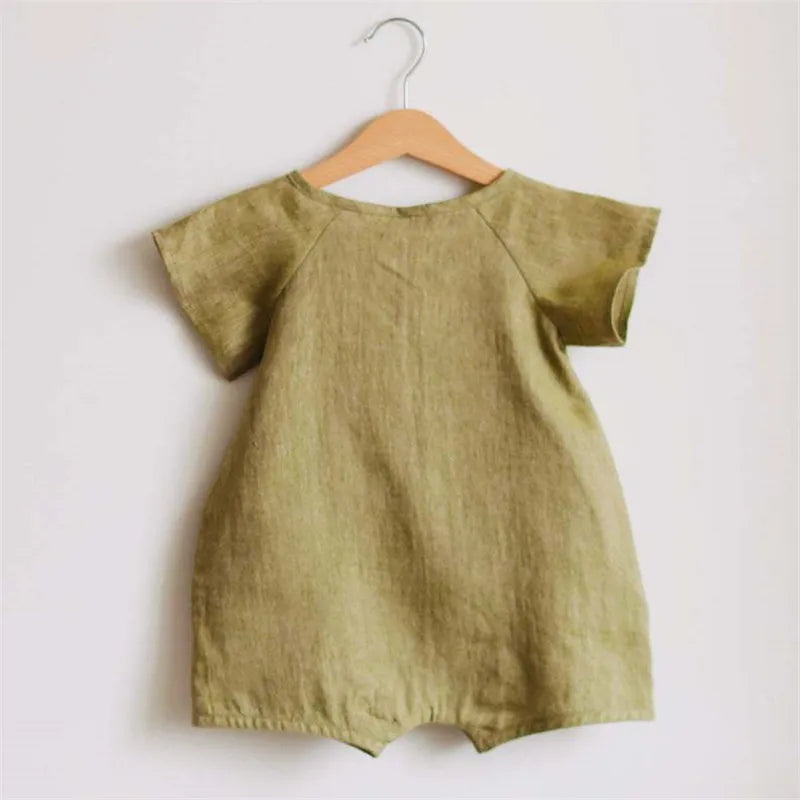 Linen Cotton Baby Romper - Summer Infant Bodysuit Jumpsuit 0-24M - MamaNest