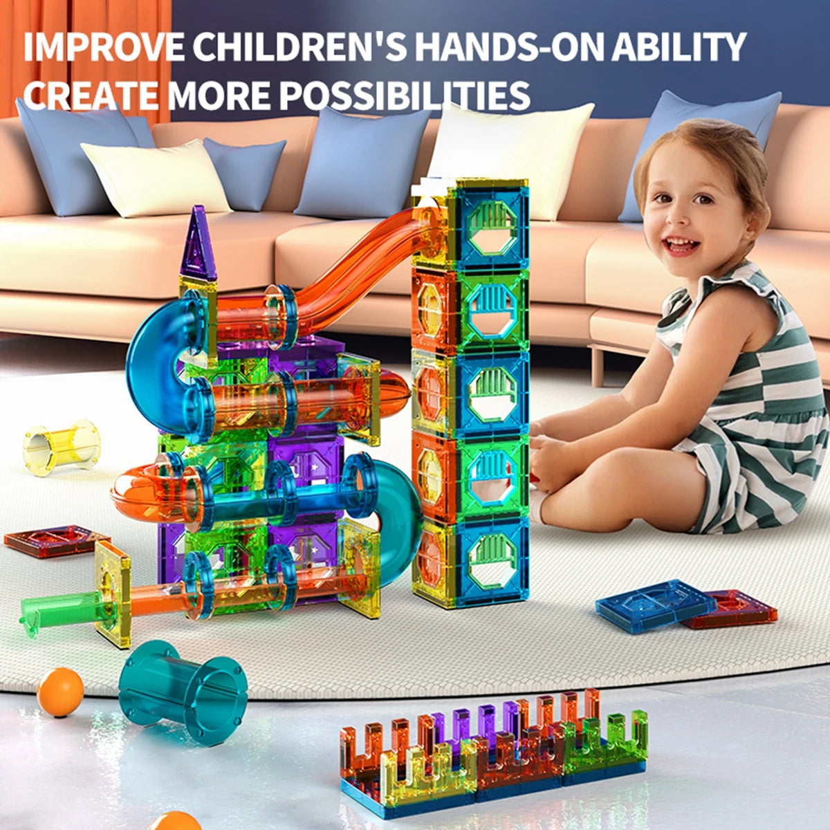 Magnetic Building Blocks - 3D STEM Educational Toys with Marble Run - MamaNest