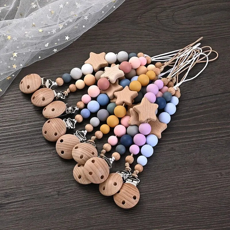Baby Pacifier Clip Chain - Wooden Beads Dummy Holder - MamaNest