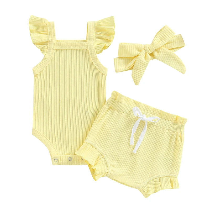 Baby Girl Summer Outfit - Ruffle Knit Romper Top & Bloomer Shorts Set - MamaNest