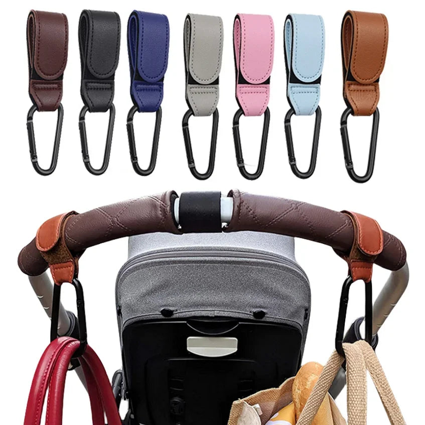 Leather Stroller Hooks 2-Pack - Adjustable Pram Organizer - MamaNest