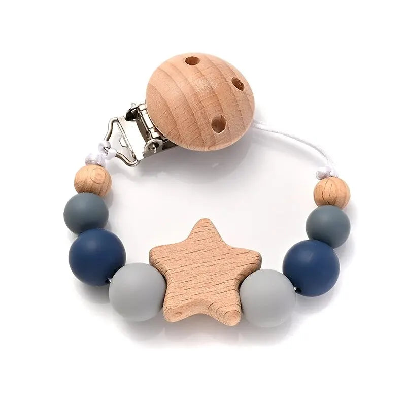 Baby Pacifier Clip Chain - Wooden Beads Dummy Holder - MamaNest