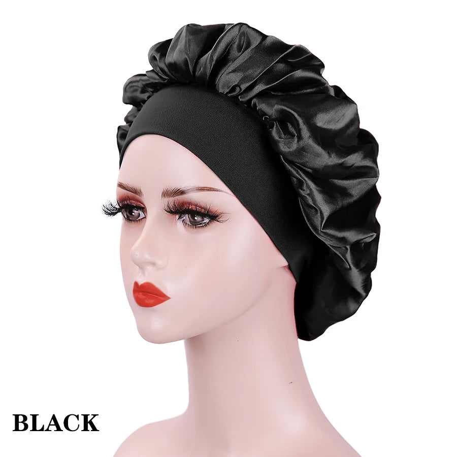 Silk Satin Bonnet - Wide Band Hair Wrap for Curly Hair - MamaNest