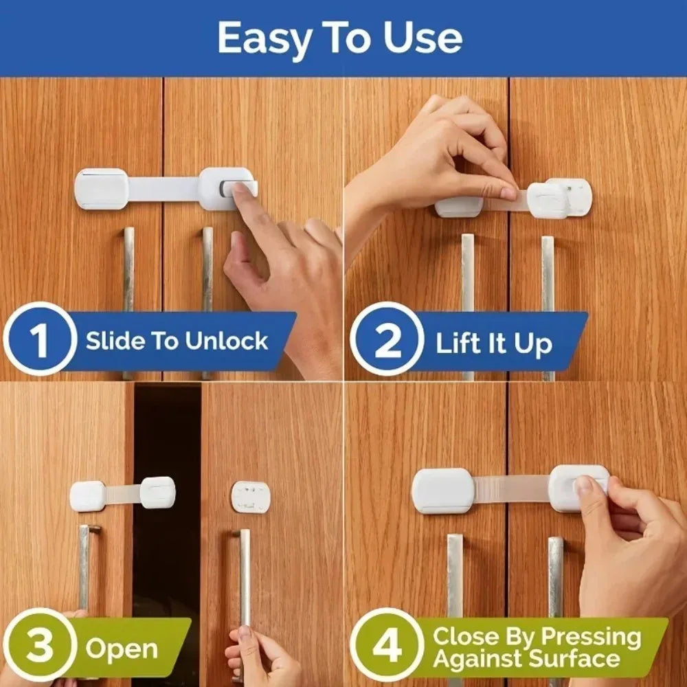 Baby Safety Locks 5/10-Pack - Adhesive Cabinet & Drawer Locks - MamaNest