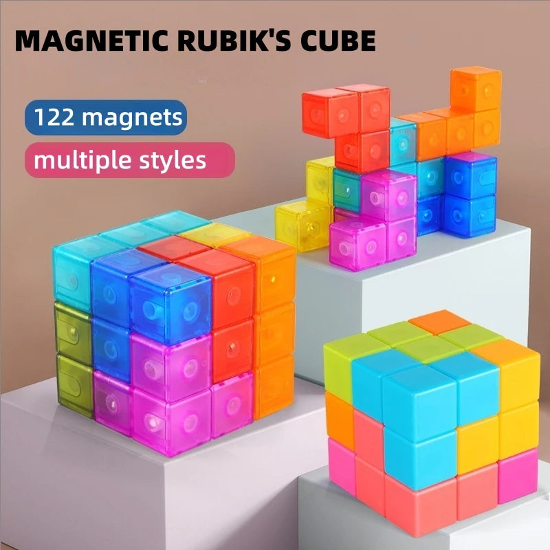 Magnetic Cube Building Blocks - 3D Puzzle Set with 54 Guide Cards - MamaNest