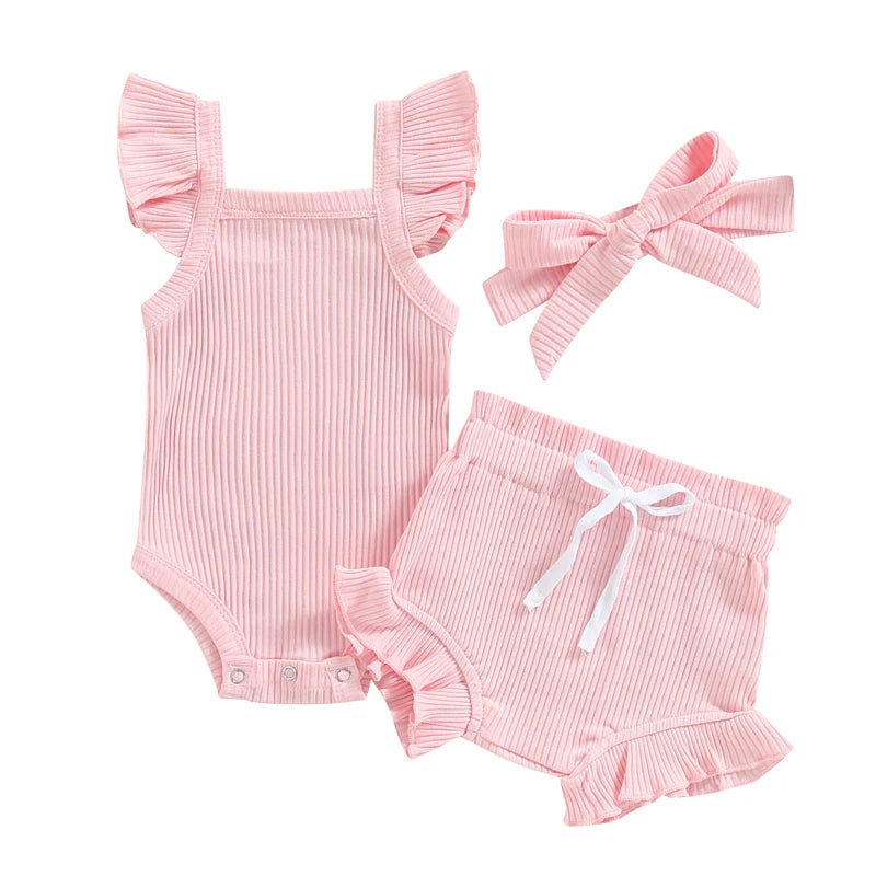 Baby Girl Summer Outfit - Ruffle Knit Romper Top & Bloomer Shorts Set - MamaNest