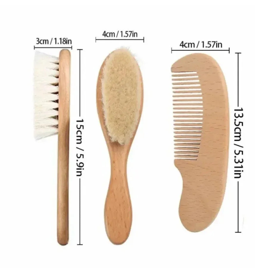 Baby Wooden Hair Brush & Comb Set - Soft Bristle Grooming Kit - MamaNest