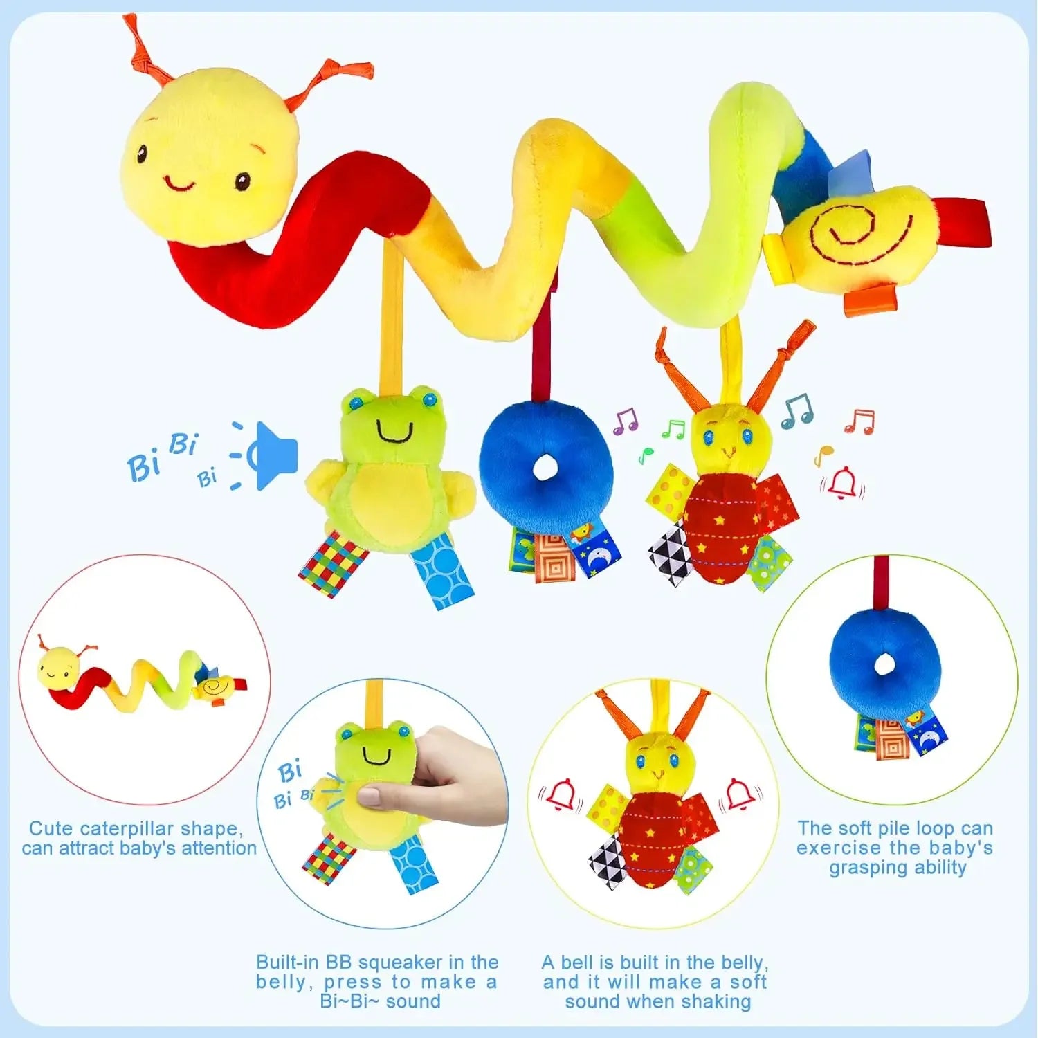 Plush Spiral Crib Toy - Hanging Activity Toy for Car Seat & Stroller - MamaNest