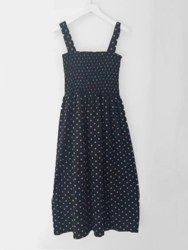 Polka Dot Summer Dress - Elegant Square Neck Sleeveless Chiffon Maxi Dress - MamaNest