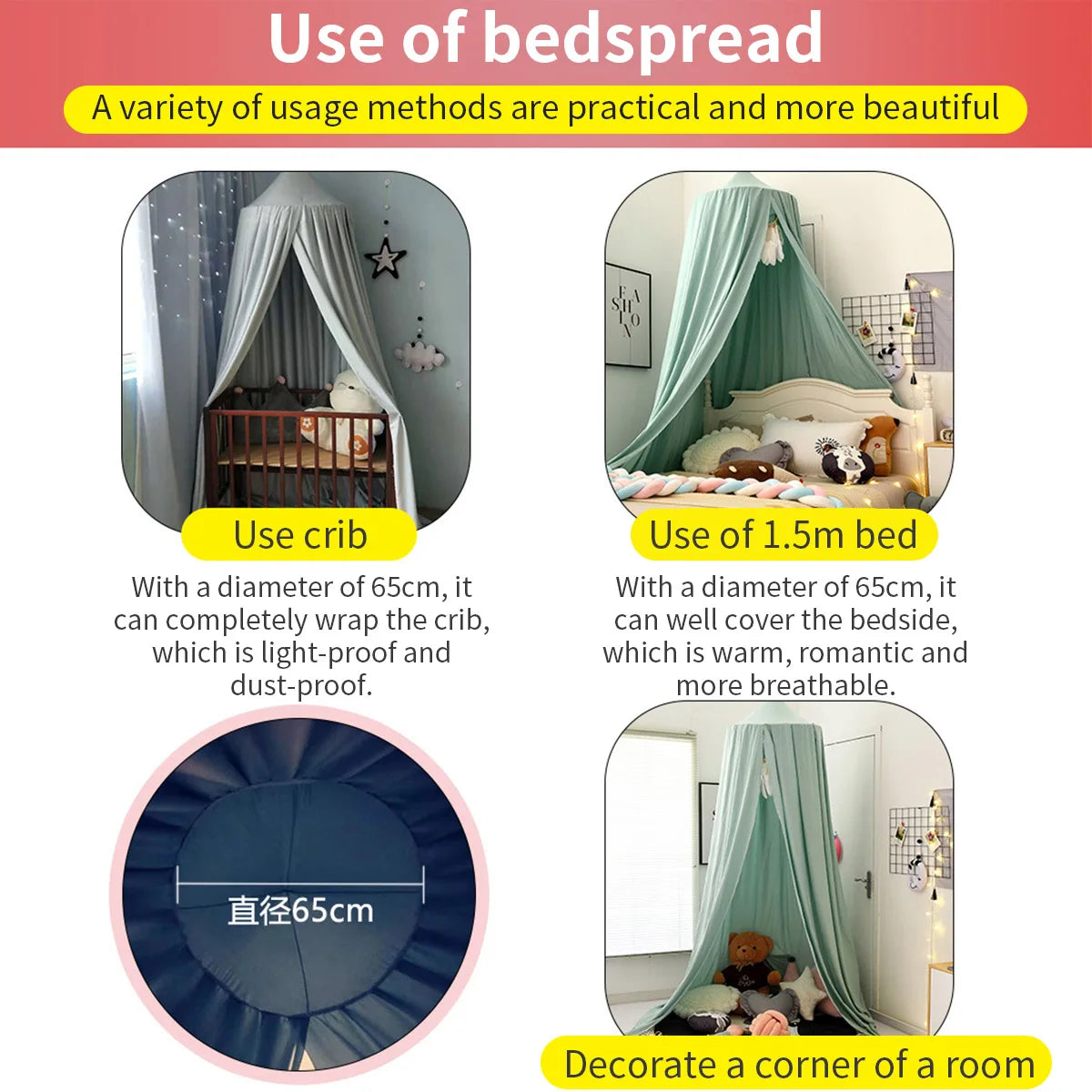 Kids Bed Canopy Mosquito Net - Round Hanging Play Tent - MamaNest