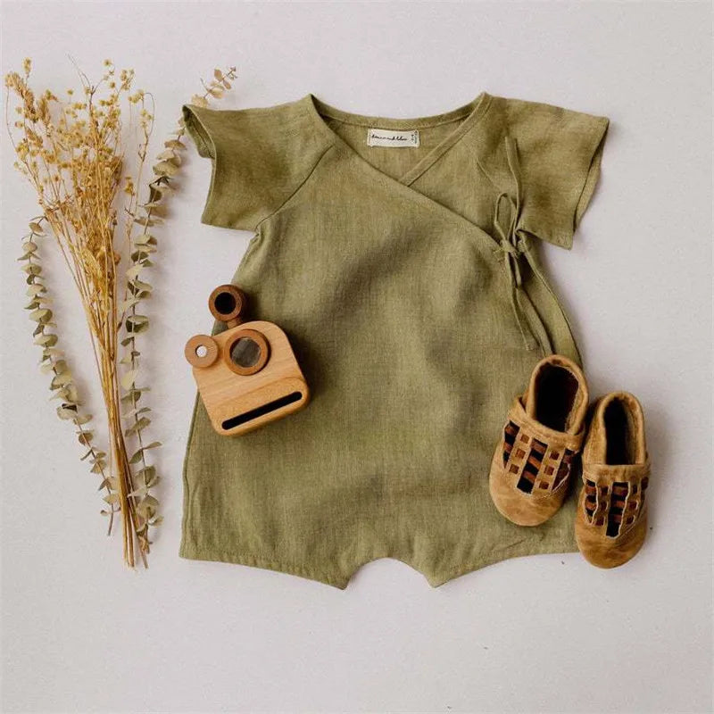 Linen Cotton Baby Romper - Summer Infant Bodysuit Jumpsuit 0-24M - MamaNest