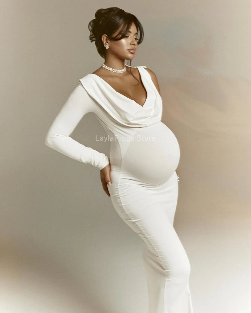 One Shoulder Maternity Dress - Bodycon Photography & Party Dress - MamaNest