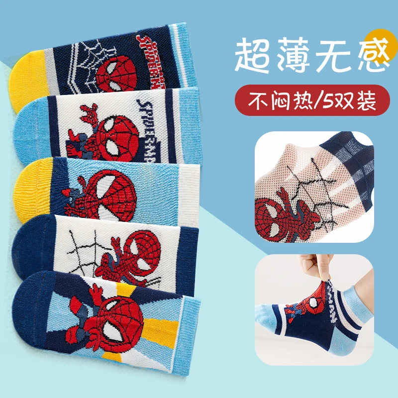Kids Cartoon Socks 5-Pack - Spider-Man & Superhero Mesh Socks - MamaNest