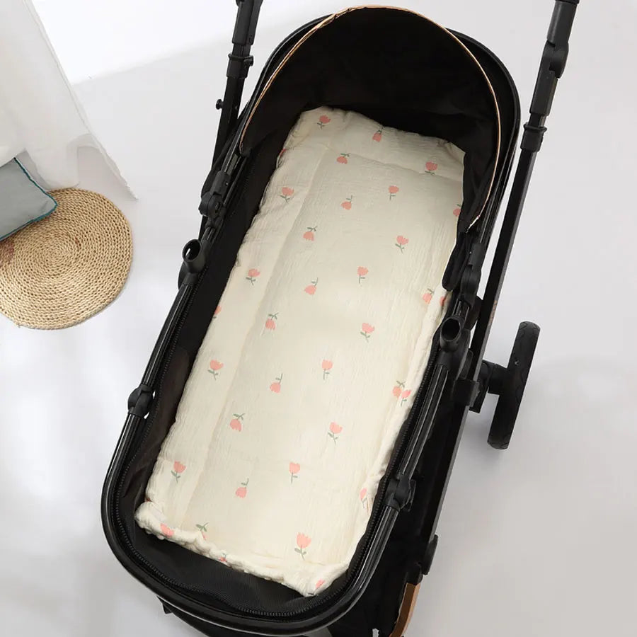 Baby Stroller Cushion - Soft Cotton Seat Liner with Straps - MamaNest