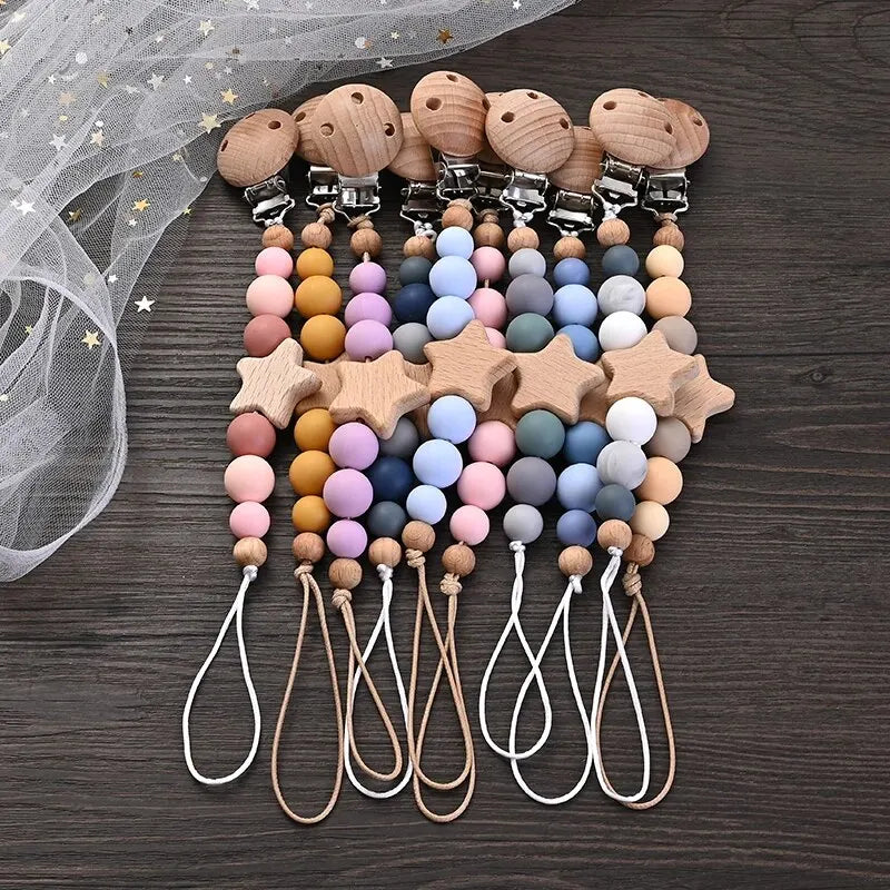 Baby Pacifier Clip Chain - Wooden Beads Dummy Holder - MamaNest