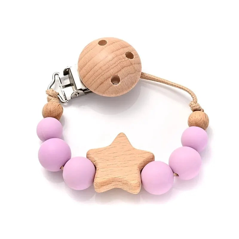 Baby Pacifier Clip Chain - Wooden Beads Dummy Holder - MamaNest