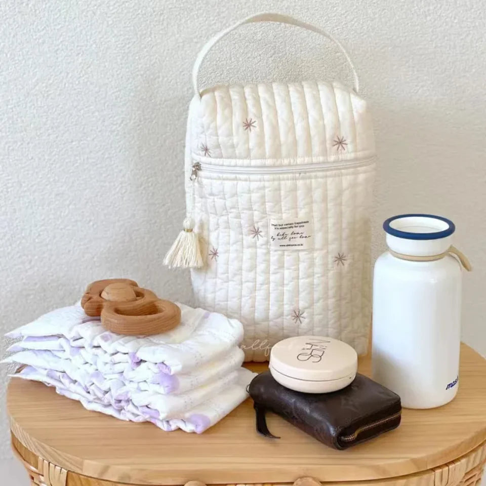Stroller Organiser Bag - Quilted Nappy Caddy with Pockets
