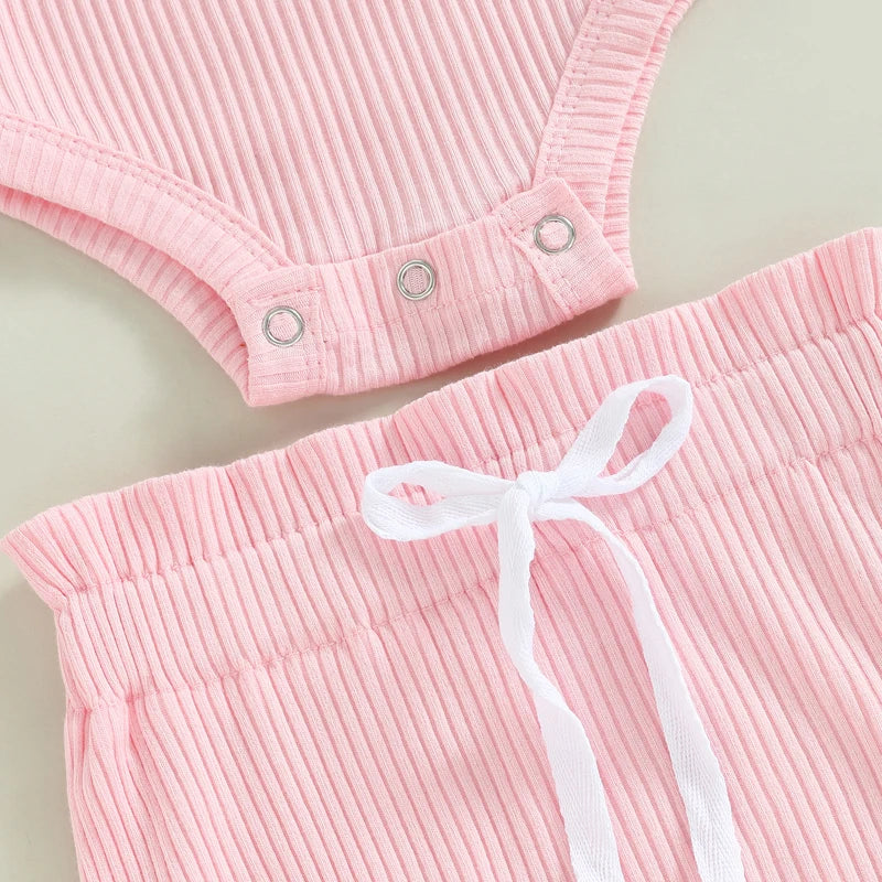 Baby Girl Summer Outfit - Ruffle Knit Romper Top & Bloomer Shorts Set - MamaNest