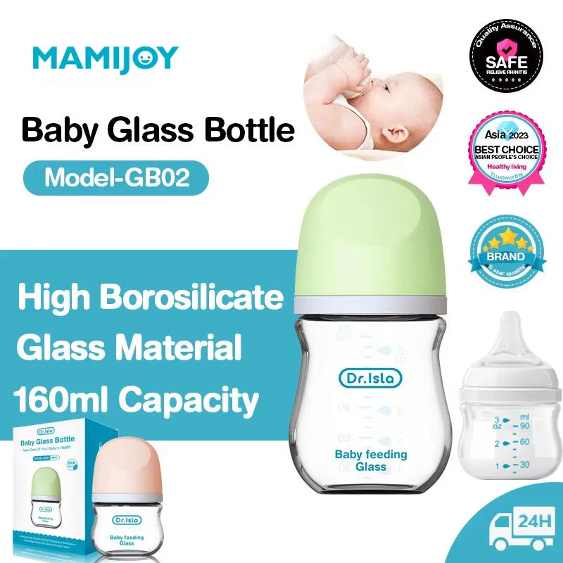 Anti-Choke Glass Baby Bottle - Anti-Colic 90ml/160ml (0-3 Months) - MamaNest