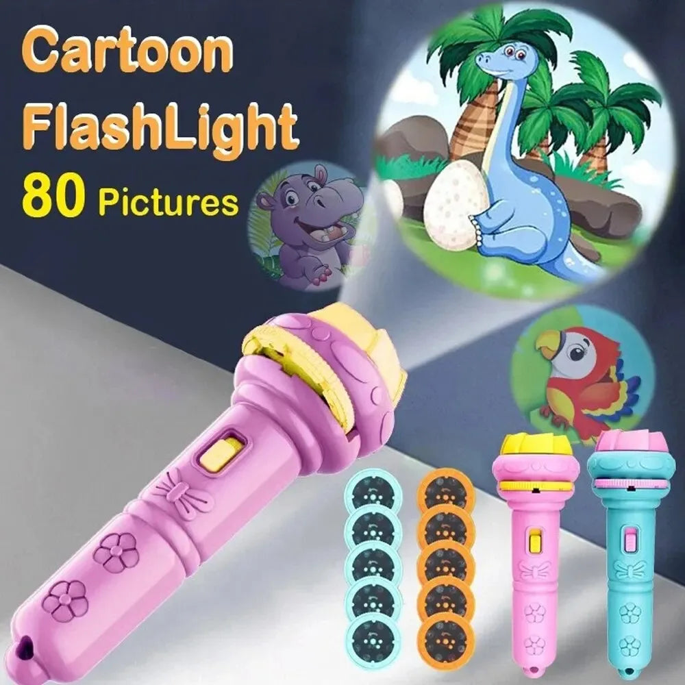 10Pcs Cartoon Projector Flashlight Cards, Creative Kids Flashlight Toy Projector for Children, Bedtime Story Toy for Babies