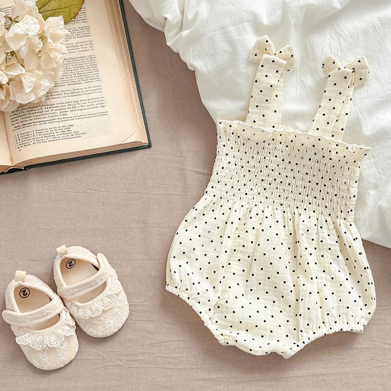 Baby Girl Summer Romper - Cotton Sleeveless Flower Bow Bodysuit - MamaNest