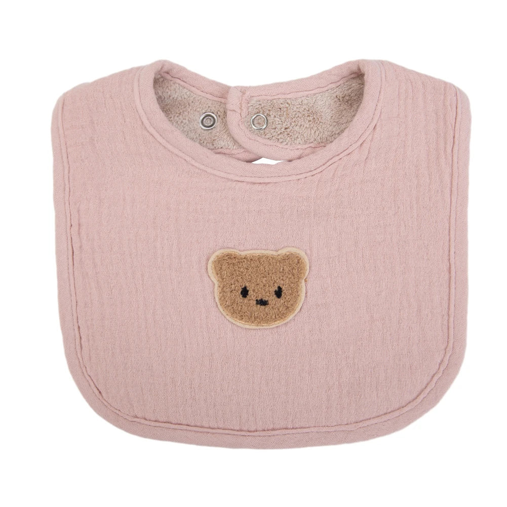 Cute Bear Baby Bibs - Muslin Cotton Feeding Bib with Absorbent Pockets - MamaNest