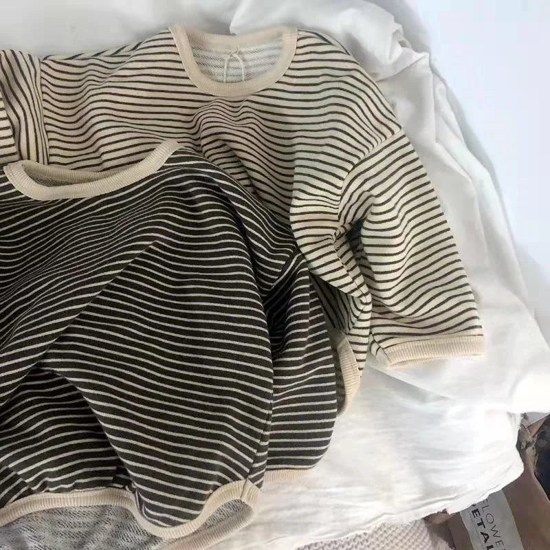 Kids Cotton Long Sleeve T-Shirt - Striped Casual Tee (1-8 Years) - MamaNest