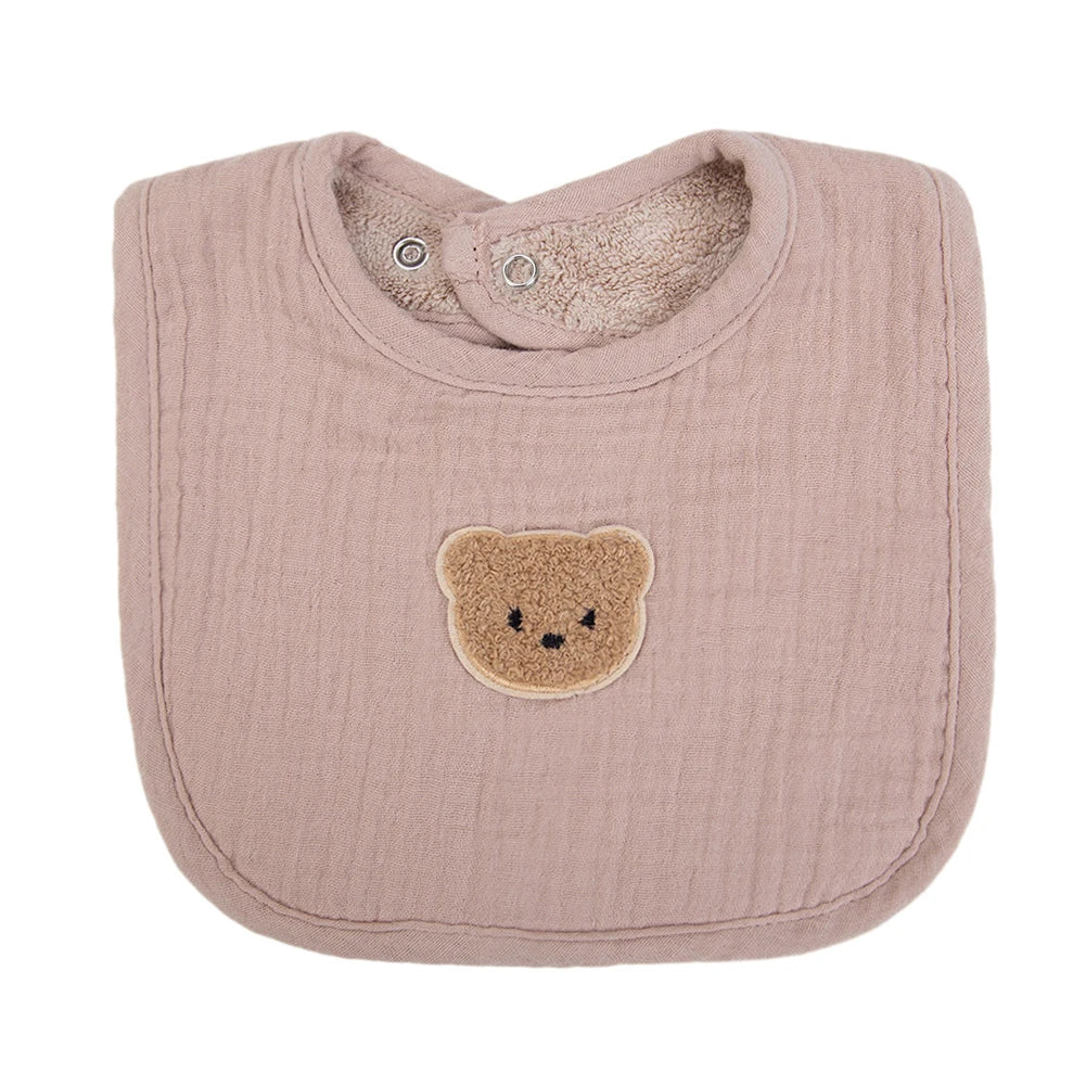 Cute Bear Baby Bibs - Muslin Cotton Feeding Bib with Absorbent Pockets - MamaNest