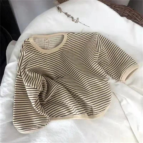Kids Cotton Long Sleeve T-Shirt - Striped Casual Tee (1-8 Years) - MamaNest