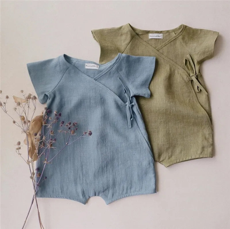 Linen Cotton Baby Romper - Summer Infant Bodysuit Jumpsuit 0-24M - MamaNest