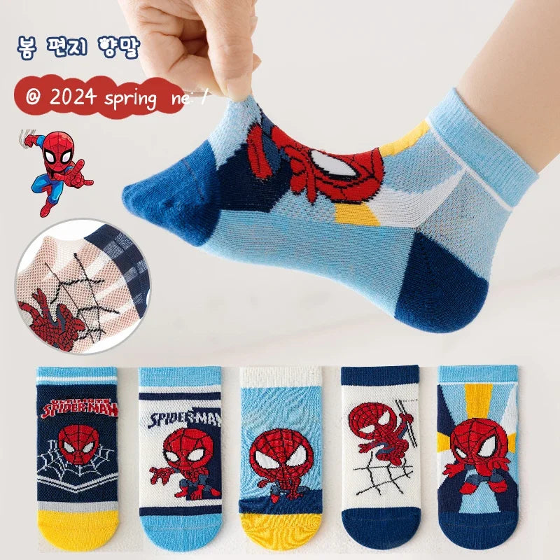 Kids Cartoon Socks 5-Pack - Spider-Man & Superhero Mesh Socks - MamaNest