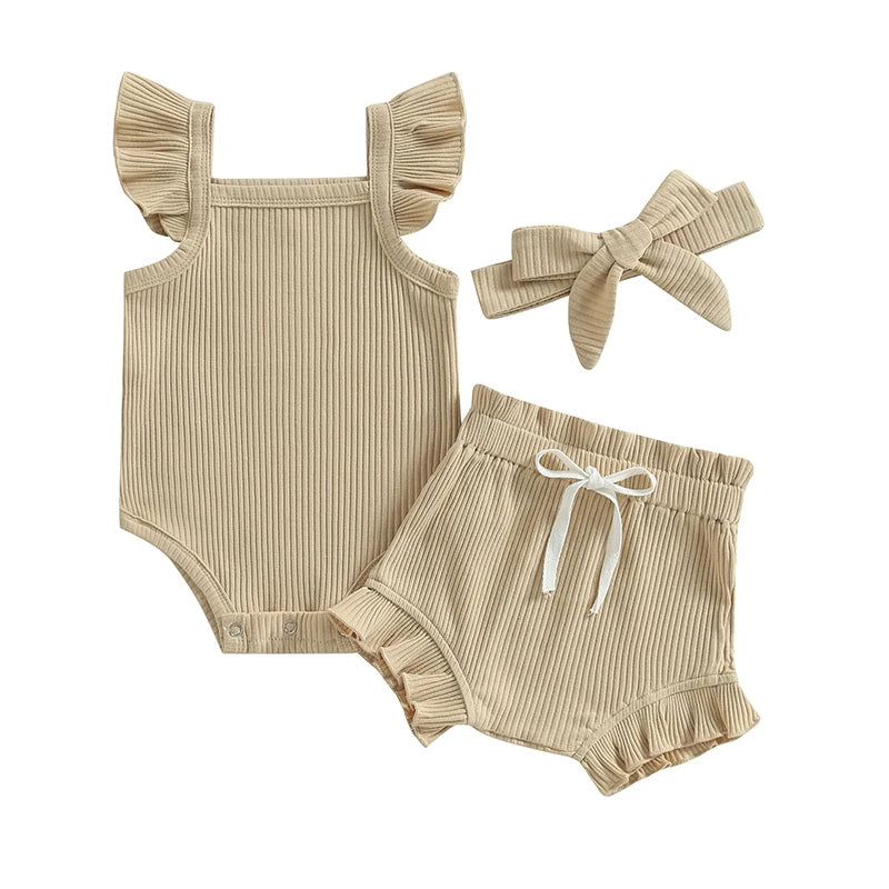 Baby Girl Summer Outfit - Ruffle Knit Romper Top & Bloomer Shorts Set - MamaNest