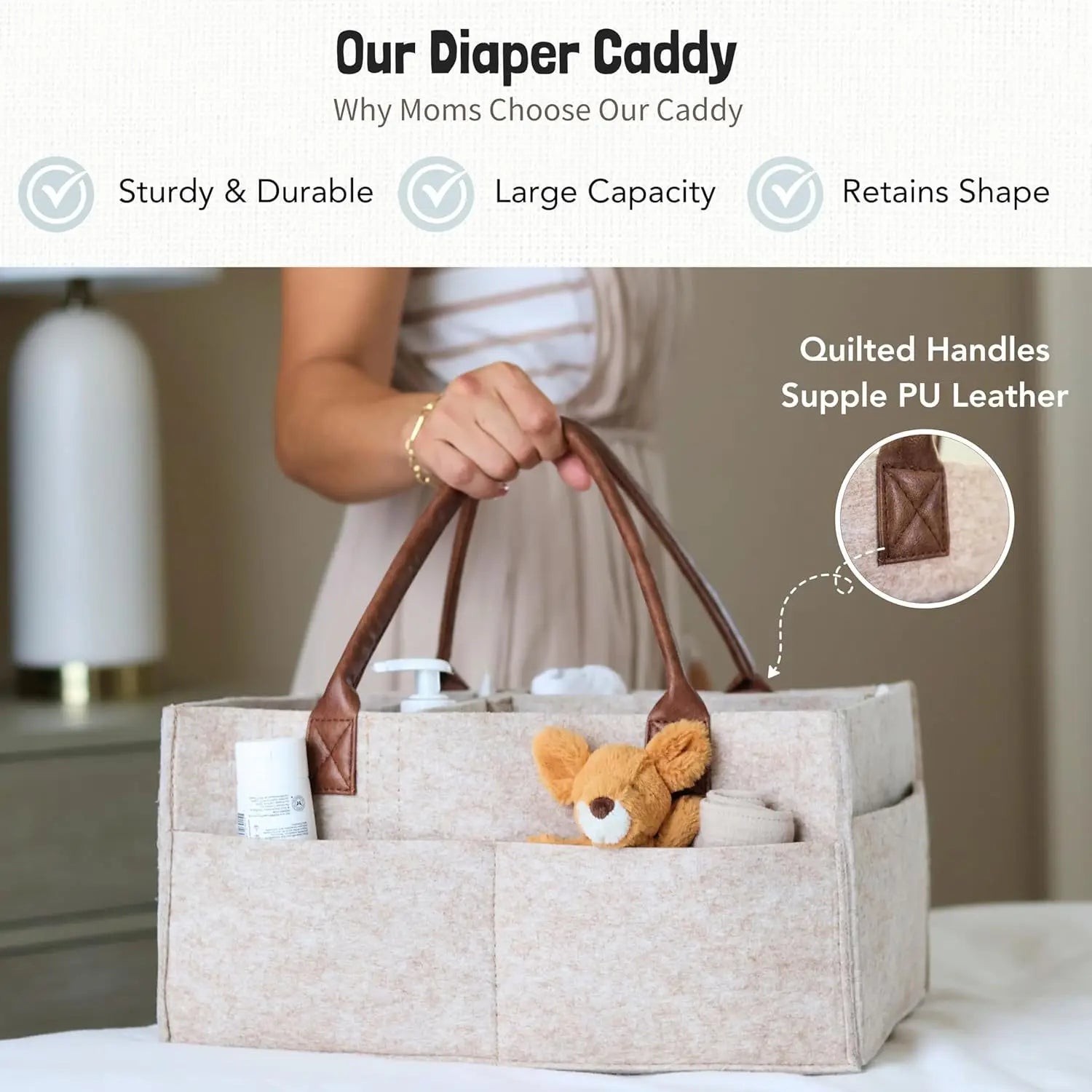 Felt Nursery Organiser Caddy with Handle - Nappy Storage Basket - MamaNest