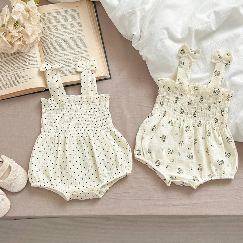 Baby Girl Summer Romper - Cotton Sleeveless Flower Bow Bodysuit - MamaNest