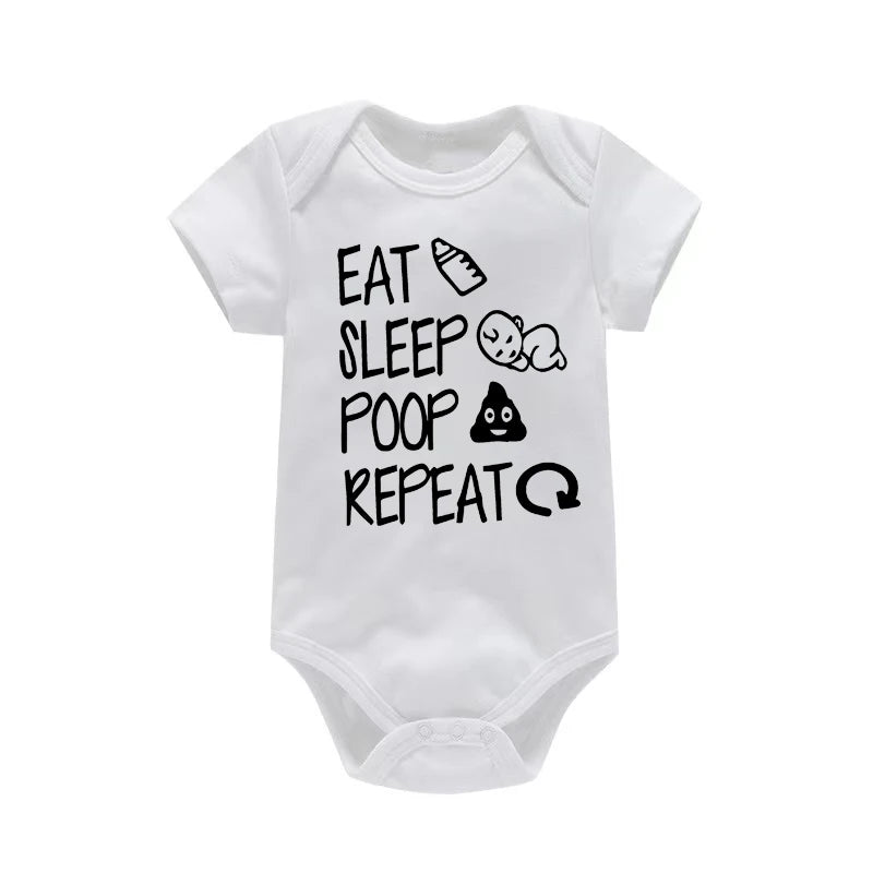Funny Baby Romper - 'Eat Sleep Poop Repeat' Letter Print Bodysuit 0-24M - MamaNest