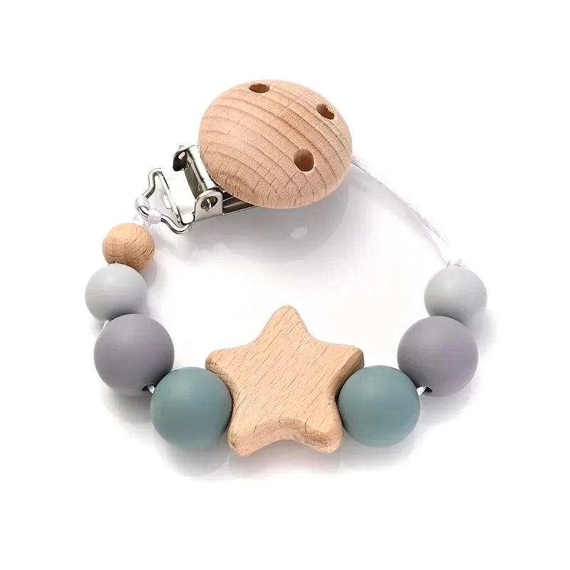 Baby Pacifier Clip Chain - Wooden Beads Dummy Holder - MamaNest