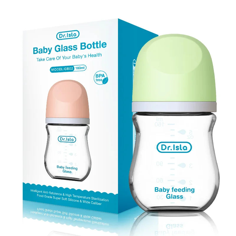 Anti-Choke Glass Baby Bottle - Anti-Colic 90ml/160ml (0-3 Months) - MamaNest