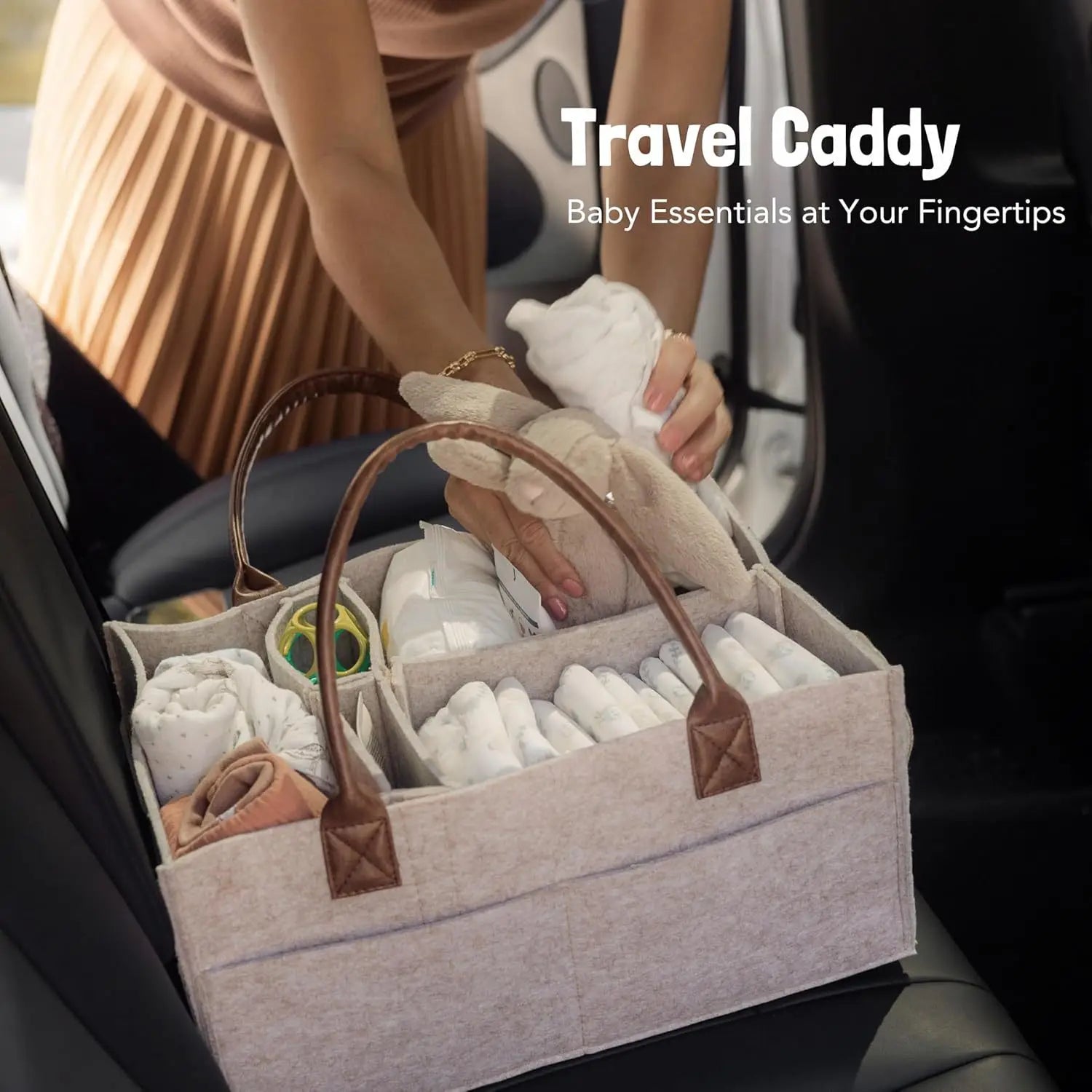 Felt Nursery Organiser Caddy with Handle - Nappy Storage Basket - MamaNest