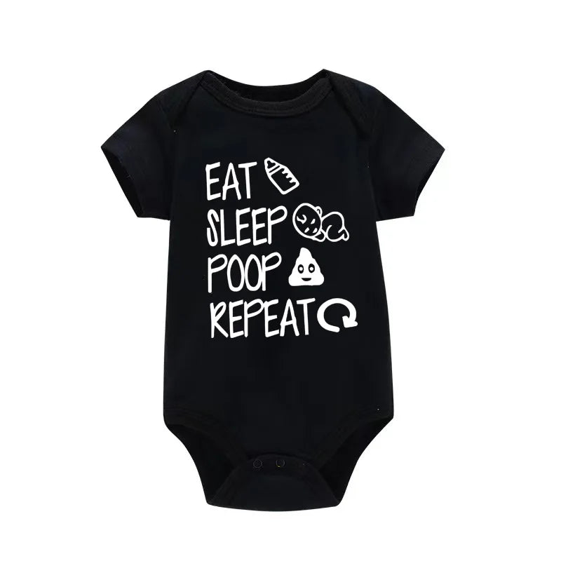 Funny Baby Romper - 'Eat Sleep Poop Repeat' Letter Print Bodysuit 0-24M - MamaNest