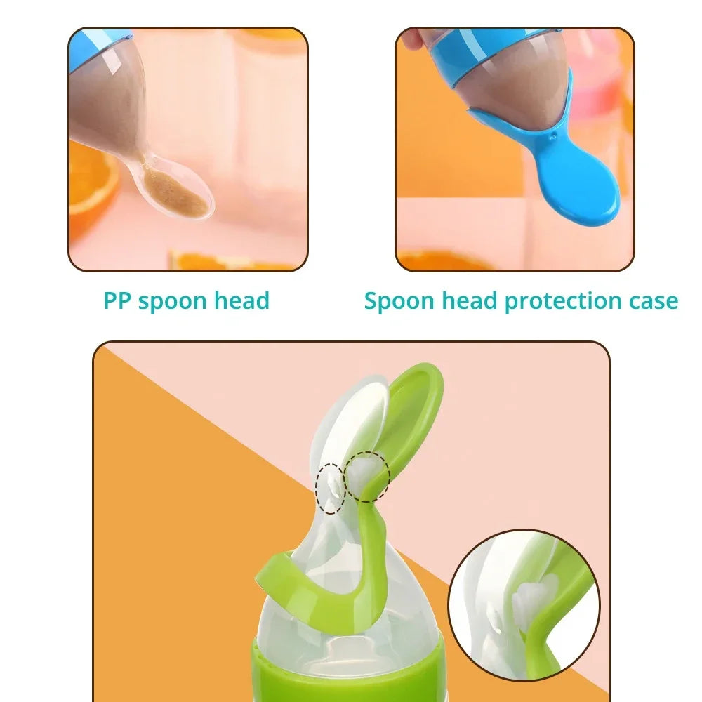 Silicone Baby Feeding Bottle with Spoon - Squeeze Feeder 90ml - MamaNest